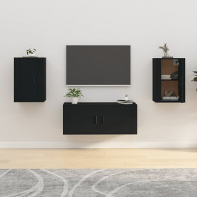 Wall Mounted TV Cabinet Set of 2 Black Engineered wood ...