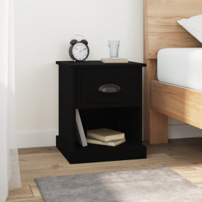 Bedside Cabinet Set of 2 Black Engineered Wood Compact
