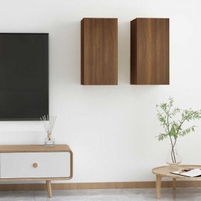 TV Cabinet Set of 2 Brown Oak Engineered Wood Medium TV...