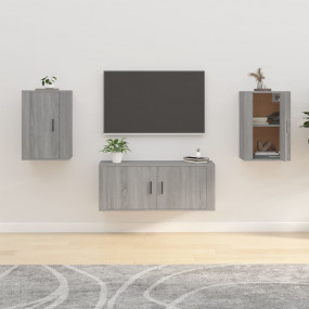 Wall Mounted TV Cabinet Set of 2 Grey Sonoma Engineered...