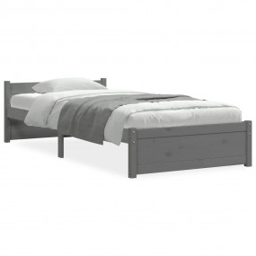 Bed Frame Gray Solid pinewood, Plywood Small Single Bed...