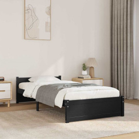 Bed Frame Black Solid Pine Wood Single Minimalistic Bed...