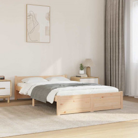 Bed Frame Natural wood Solid pine wood 47.2 x 78.7 in m...