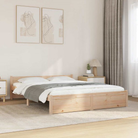 Bed Frame Natural Wood Solid Pine Wood King Durable Bed...