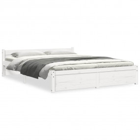 Bed Frame White Solid Pine Wood King Bed Frame Rectangu...