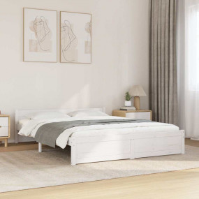 Bed Frame White Solid Pine Wood 63 x 79 in Bed Frame