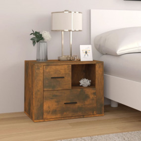 Bedside Cabinet Smoked Oak Engineered Wood Medium Bedsi...