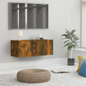 TV Cabinet Smoked Oak Engineered Wood Compact Drop-Down