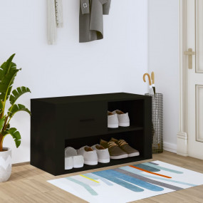 Shoe Cabinet Black Engineered Wood Medium Shoe Cabinet