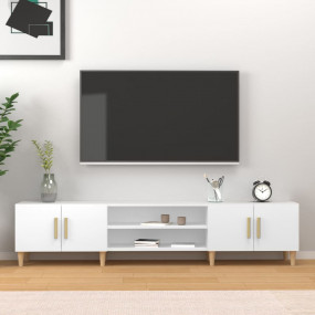 TV Cabinet White Engineered Wood, Solid Eucalyptus Wood