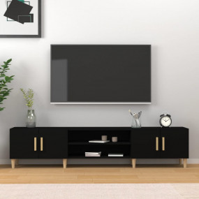 Tv Cabinet Black Engineered wood, Solid eucalyptus wood...