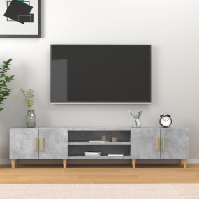 TV Cabinet Concrete Grey Engineered Wood, Solid Eucalyp...