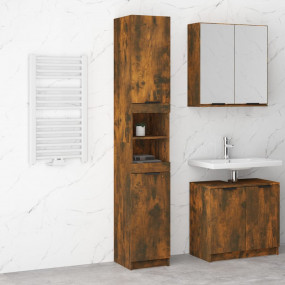 Bathroom Cabinet Smoked Oak Engineered Wood Tall Bathro...