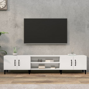 TV Cabinet Shiny White Engineered Wood, Metal Large TV ...