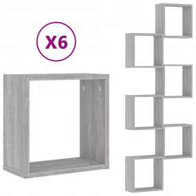 Wall Cube Shelf Set of 6 Grey Sonoma Engineered wood