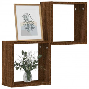 Wall Cube Shelf Set of 2 Brown Oak Engineered Wood Medi...