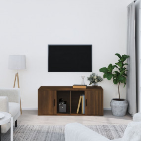 TV Cabinet Brown Oak Engineered Wood Rectangular Contem...