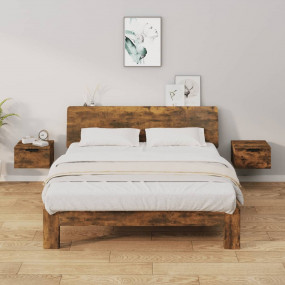 Wall-mounted Bedside Cabinet Set of 2 Smoked oak Engine...