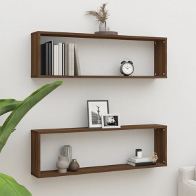 Wall Cube Shelf Set of 2 Brown Oak Engineered Wood Medi...