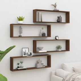 Wall Cube Shelf Set of 4 Brown Oak Engineered Wood