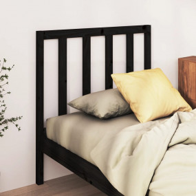 Bed Headboard Black Solid pine wood 37.8x1.6x39.4 in Er...