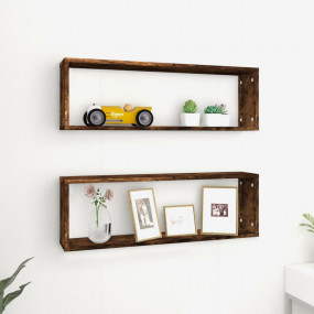 Wall Cube Shelf Set of 2 Smoked Oak Engineered Wood Med...