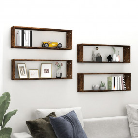 Wall Cube Shelf Set of 4 Smoked oak Engineered wood