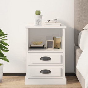 Bedside Cabinet High gloss white Engineered wood Compac...