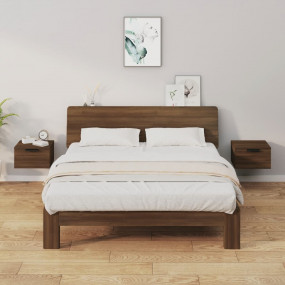 Wall-mounted Bedside Cabinet Set of 2 Brown oak Enginee...