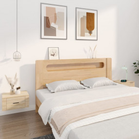 Wall-mounted Bedside Cabinet Set of 2 Sonoma Oak Engine...