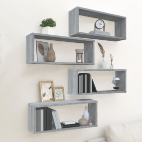 Wall Cube Shelf Set of 4 Grey Sonoma Engineered Wood