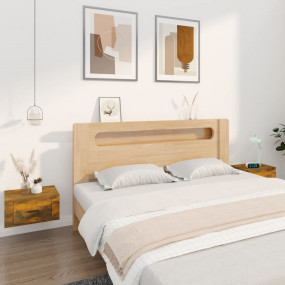 Wall-mounted Bedside Cabinet Set of 2 Smoked Oak Engine...