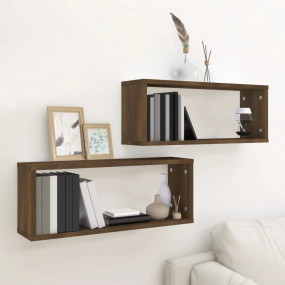 Wall Cube Shelf Set of 2 Brown oak Engineered wood Medi...