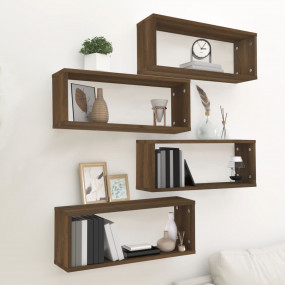 Wall Cube Shelf Set of 4 Brown Oak Engineered Wood Medi...