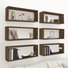Wall Cube Shelf Set of 6 Brown Oak Engineered Wood