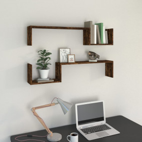Wall Shelf Set of 2 Smoked Oak Engineered Wood Large Wa...