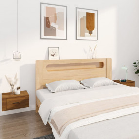 Wall-mounted Bedside Cabinet Set of 2 Brown oak Enginee...