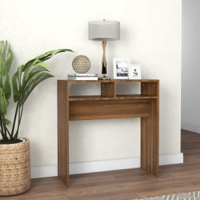 Console Table Brown Oak Engineered Wood Medium Storage