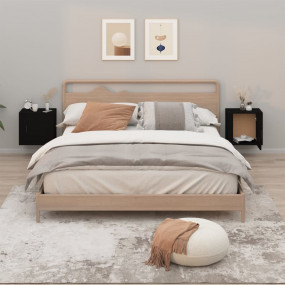 Wall-mounted Bedside Cabinet Set of 2 Black Engineered ...