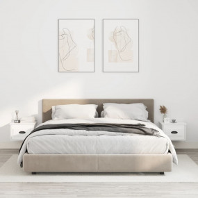 Wall-mounted Bedside Cabinet Set of 2 White Engineered ...