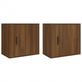 Wall-mounted Bedside Cabinet Set of 2 Brown oak Enginee...