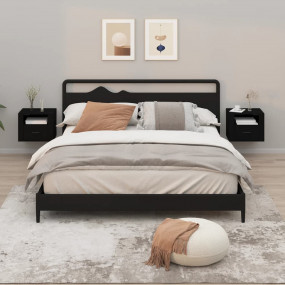 Wall-mounted Bedside Cabinet Set of 2 Black Engineered ...