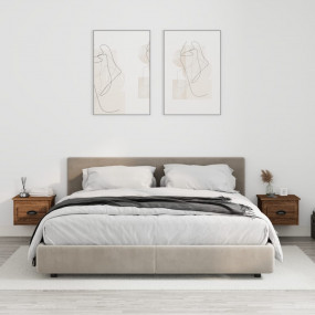 Wall-mounted Bedside Cabinet Set of 2 Brown Oak Enginee...