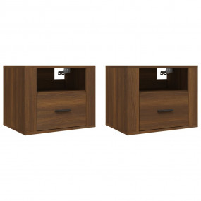 Wall-mounted Bedside Cabinet Set of 2 Brown Oak Enginee...