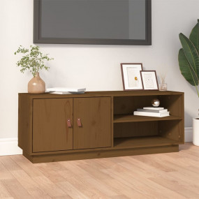 TV Cabinet Honey Brown Solid Pine Wood TV Cabinet Recta...