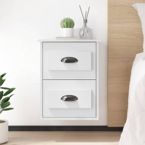 Wall-mounted Bedside Cabinet Set of 2 White Engineered ...