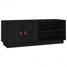 TV Cabinet Black Solid Pine Wood Medium TV Cabinet Rect...