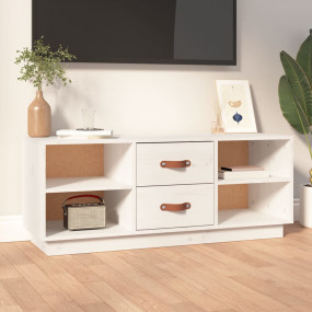 TV Cabinet White Solid Pine Wood 39.4 in x 13.4 in x 15...