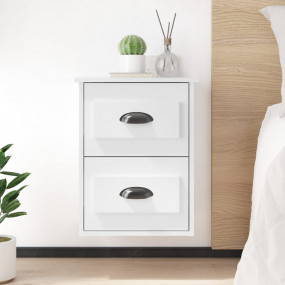 Wall-mounted Bedside Cabinet Set of 2 High gloss white