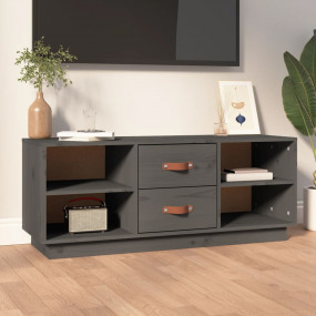 TV Cabinet Grey Solid Pine Wood Medium TV Cabinet Recta...